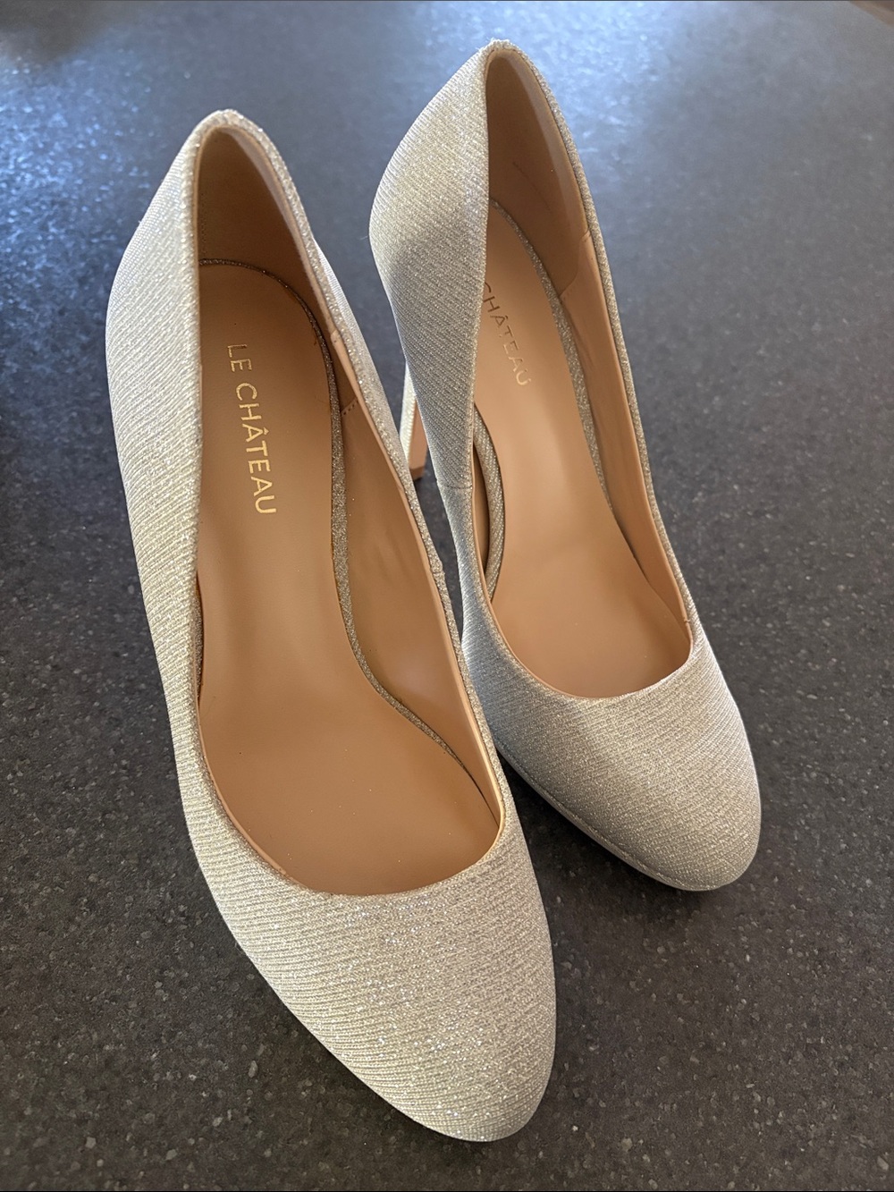 le chateau Shimmery Cream Pointed-Toe Pumps